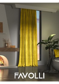 Resim Kadife Dokulu Güneş Sarısı Ada Fon Perde Ekstrafor Büzgülü Dream Series Güneş Sarısı 