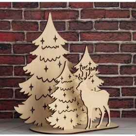 Resim Ahşap Yılbaşı Ağacı Geyik Dekor Masaüstü Hediyelik- Işıksız Işıksız 