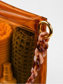 Resim Fulian AMBER GLOW - Küçük Boy Transparan Plastik Zincir Askılı Plaj Çantası - Şeffaf Yazlık Omuz Çantası 