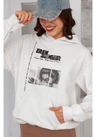 Resim Sevbano Eren Yaeger Attack On Titan Baskılı Unisex Oversize Anime Karakte beyaz 