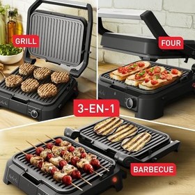 Resim Tefal Tefal SuperGrill 3in1 4 Porsiyon Kapasiteli 2000 Watt Barbekü Izgara ve Tost Makinesi - Inox 