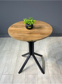 Resim İkra Yuvarlak Ceviz Balkon Masası Mutfak Yemek Masası 60 Cm 