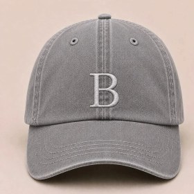 Resim "b" Harfi Isimlere Özel Tasarım Nakışlı Vintage Yıkamalı Beyzbol Şapkası 