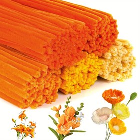 Resim 250/500 adet Toplu Chenille Boru Temizleyiciler - DIY Sanat, El İşleri, Çiçek Düzenlemeleri ve Eğitici Projeler için Yumuşak Kabarık Dokulu Turuncudan Sarıya Esnek Tel 