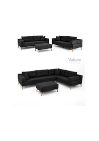 Resim Zeri Yataklı Puzzle Modüler Köşe Koltuk Takımı & Puflu Köşe Takımı - Siyah - 111 Siyah 