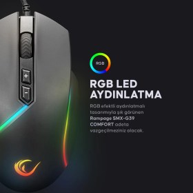 Resim Rampage SMX-G39 COMFORT 8 Makro+Extra Atış Tuşlu( Drag Click ) 12800dpi RGB Ledli Gaming Oyuncu Mouse 