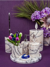 Resim MIARIK DESIGN & DEKORASYON Dekoratif Leylak Mermer Aksesuar Detaylı 7 Li Banyo Seti Takımı 