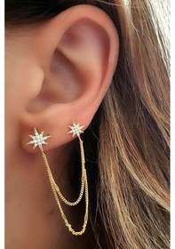 Resim Oseshop Zirkon Taşlı Kutup Yıldızı Gümüş Küpe 