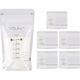 Resim Geeksen Youha Anne Sütü Saklama Poşetleri - 180ml Kapasiteli, 50 Adet, Çift Fermuarlı, Sızıntı Önleyici 