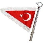 Resim Larimar Motosiklet Ay Yıldız Makam Bayrağı Flama - Beyaz Püskül A Kalite 