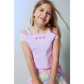 Resim DeFacto Kayık Yaka Fitilli Kısa Kollu Pembe Bluz Kız Çocuk I0041A826HS 