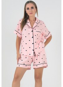 Resim Doremi Black Hearts Kısa Kollu Kadın Şortlu Pijama Takım Pembe-m-l Pembe 