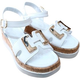 Resim Castle Black 35182 Kadın Tokalı Dolgu Taban Sandalet Beyaz Siyah 