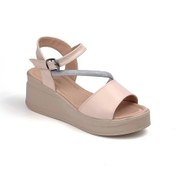 Resim Kadın Krem Taşlı Dolgu Topuklu Sandalet 6 Cm Rahat Yüksek Topuklu Krem 