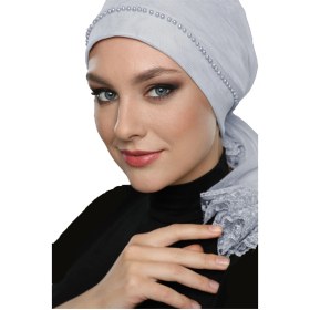 Resim Elysianfidan Incili Tüllü Bağlamalı Tül Kaplamalı Dantelli Inci Işlemeli Gri Hazır Dış Bone Tesettür Abiye Gri 