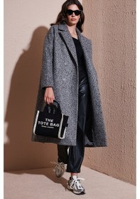 Resim Lela Oversize Fit Mono Yaka Düğmeli Buklet Uzun Kaşe Bayan Kaban 6810236 Antrasit 