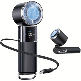 Resim 130 Derece Ayarlanabilir Başlıklı El Tipi Boyun Fanı, Hızlı Sıcaklık Düşürme için İçten Soğutma Pedi, 6000mAh Büyük Bataryayla 10W Hızlı Şarj Desteği, Yaratıcı Katlanır Askılık ve Toka Kayışı Dahil 