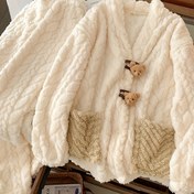 Resim Kadın Rahat Polar Flanel Pijama Takımı - Uzun Kollu, V Yaka, Düğmeli, Düz Renk, Günlük Stil, Kış İçin Mükemmel, İki Parçalı Ev Giyimi, Günlük Giyim, |V Yaka Pijamalar|Düğmeli Pijamalar, Kadın Pijamaları, kadın pijama takımı, pijama takımları 