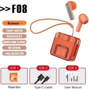 Resim Wilkwe Karler Bass F08 Dijital Şarj Göstergeli Tws Bluetooth Kulaklık - Kırmızı 11 (Yurt Dışından) 