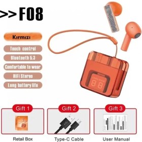 Resim Wilkwe Karler Bass F08 Dijital Şarj Göstergeli Tws Bluetooth Kulaklık - Kırmızı 11 (Yurt Dışından) 