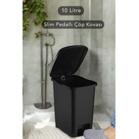 Resim Slim Pedallı Banyo Mutfak Çöp Kovası - 10 Litre - Siyah 