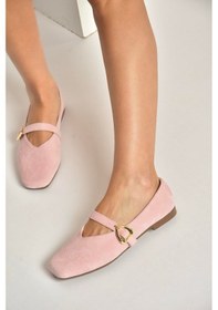Resim Fox Shoes Y726632602 Pudra Süet Kalp Toka Detaylı Kadın Babet Pudra 