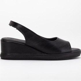 Resim Dilimler Ayakkabı Kadın Dolgu Topuklu Ayakkabı Siyah Yan Kapalı Burun Açık-4092 Siyah 