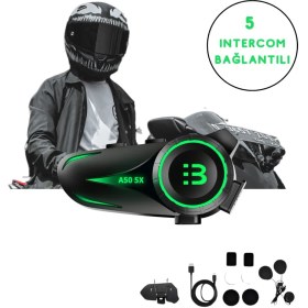 Resim Intercom 5 Intercom Bağlantılı Su Geçirmez Motosiklet Kask Bluetooth 5.3 Intercom 1.000MAH A505X 