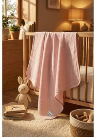 Resim 4 Katlı Müslin Bebek Battaniyesi Hafif Ve Yumuşak Dokulu Mevsimlik Çok Amaçlı Örtü 110x110 Cm Pembe 