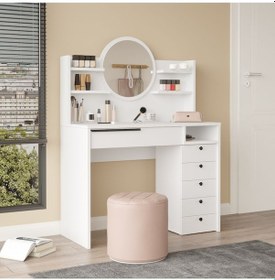 Resim Bohem Makyaj Masası 100cm Aynalı Çekmeceli Şifonyer Raf Beyaz Boh30-w Beyaz 