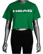 Resim Head Kadın Koyu Yeşil Logo Baskılı Pamuklu Bisiklet Yaka Spor Şık Croptop Spor T-shirt Tenis Tişört 