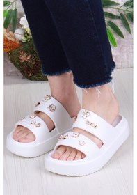 Resim Fort E460 Günlük Plaj Deniz Havuz Terliği Hafif Rahat Esnek Kadın Terlik Beyaz 