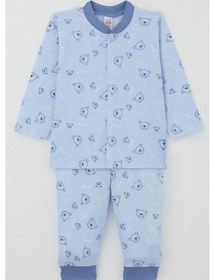 Resim Breeze Erkek Bebek Pijama Takımı Sevimli Ayıcık Figürlü Yıldız Desenli 4 Ay-1 Yaş, Mavi Mavi 
