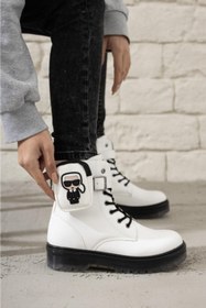 Resim RANA SHOES Beyaz Rugan Fermuarlı Cep Detaylı Kız Çocuk Botu 