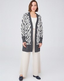 Resim Peraluna Uzun Leopar Desenli Kadın Triko Hırka Antrasit Melanj Antrasit Melanj 