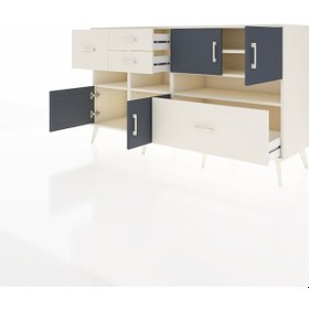 Resim Kronos Konsol 5 Raflı 4 Çekmeceli 4 Kapaklı 176x59x99 Aytaşı-antr Aytaşı-antrasit/aytaşı 