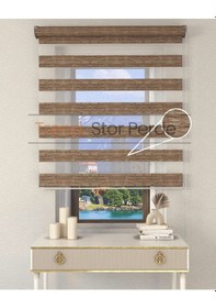 Resim Kahve Etek Dilimsiz Zebra Stor Güneşlik Perde Kahve 