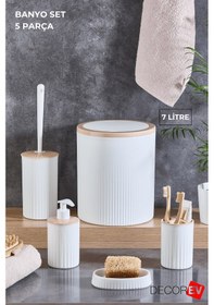 Resim Mia-büyük Banyo 5 Li Set Çöp Kovası 7 Litre Beyaz Beyaz 