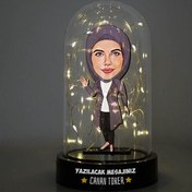 Resim Başörtülü Harika Kadın Karikatürlü Işıklı Fanus Biblo 