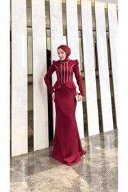 Resim modadeywearst Özel Tasarım Taş İşlemeli Peplum Tesettür Abiye 