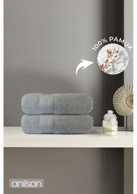 Resim 2'li Boncuk Gri El Havlusu - 50x90 Cm, 225 Gr, %100 Pamuk, Spa Ve Otel Havlusu, Günlük Kullanıma Uygun Gri 
