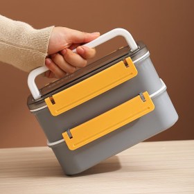 Resim Vagonlife Bento Lunch Box Ofis-okul Için Yeni Nesil Sefer Tası Çift Kat 4 Bölme Paslanmaz Çelik F494 