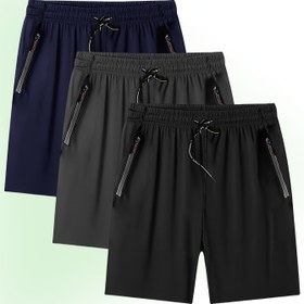 Resim 1 Adet Erkek Büyük Beden Şort - Bol Kesim, Hızlı Kuruyan Polyester Koşu Şortu Ayarlanabilir Bağcıklı Bel, Yaz, Antrenman ve Plaj Giyim için İdeal, Plaj Giyim | Ayarlanabilir Bel Bağı | Polyester Kumaş 