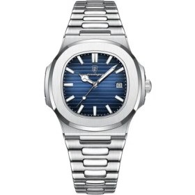 Resim Oein Poedagar Top Lüks Marka Adamı Izle Spor Su Geçirmez Işık Tarihi Erkekler Bilek Saati Kare Dial Dial Quartz Erkek Saatler Yüksek Kalite: Gümüş Mavi (Yurt Dışından) 