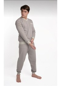 Resim Aysun Tekstil Pamuklu Kumaştan Geniş Kesim Ribana Manşetli Erkek Pijama Takımı 