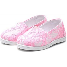 Resim Dantelli Çocuk Keten Babet Ayakkabı-pembe-f-4001 Pembe 