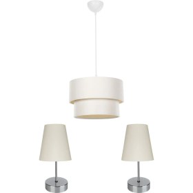 Resim Yatak Odası Aydınlatma Set Krem-Krom Ayaklı 