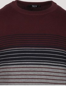 Resim Erkek Triko Bordo Bisiklet Yaka Desenli Slim Fit Pamuklu Kazak Ncs Jeans 3735-bordo Bordo 
