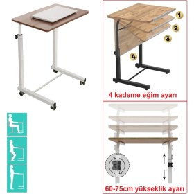 Resim Depolife Eğim Yükseklik Ayarlı Laptop Sehpası Kahvaltı Ders Çalışma Bilgisayar Ofis Yemek Masası Metal Ayak 