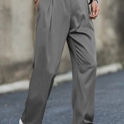 Resim Erkek Casual Parti Polyester Pantolon, %100 Polyester Esnek Olmayan Kumaş, Tek Renk, Bol Fit, Uzun Uzunluk, Tüm Mevsim, Çift Düğmeli Buton Detayı, Dokuma, 190g/m² - Yetişkin 